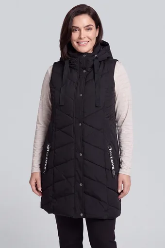 Melns, stepēta veste ar dekoratīvām lentītēm